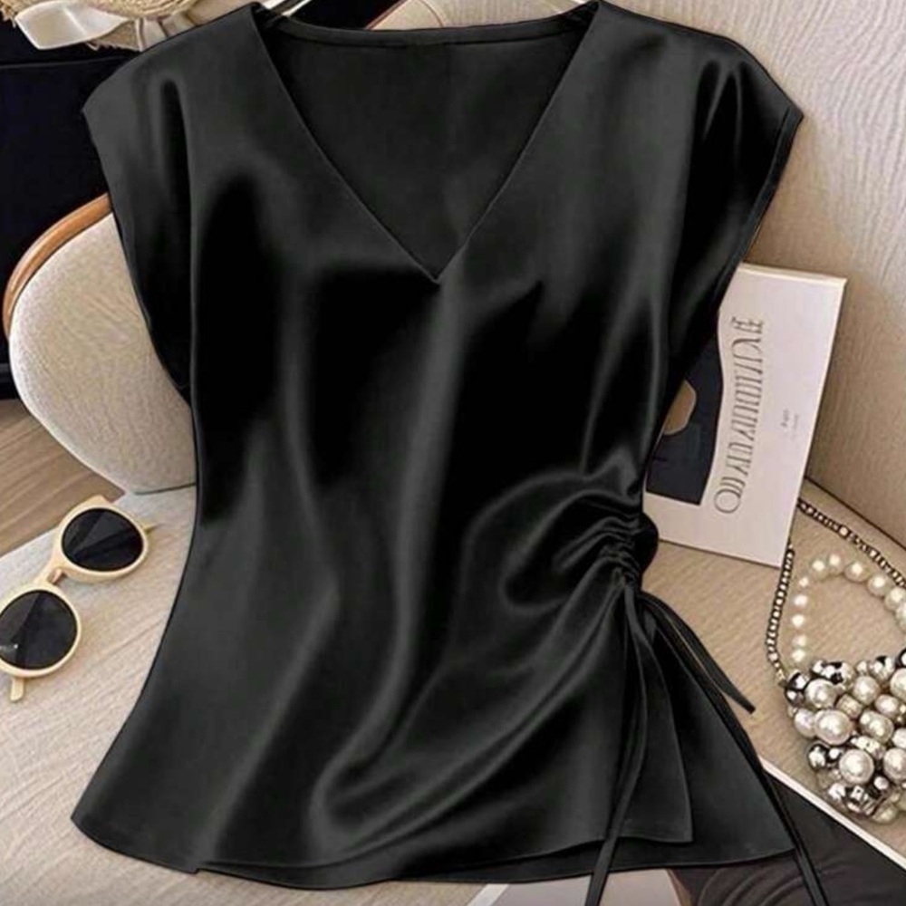 Elegant Black Satin Women's Top